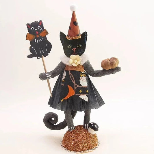 Halloween Cat Lady Figure - Vintage Inspired Spun Cotton | Vintage by Crystal Spun Cotton Ornament - Bon Ton goods