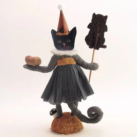 Halloween Cat Lady Figure - Vintage Inspired Spun Cotton | Vintage by Crystal Spun Cotton Ornament - Bon Ton goods