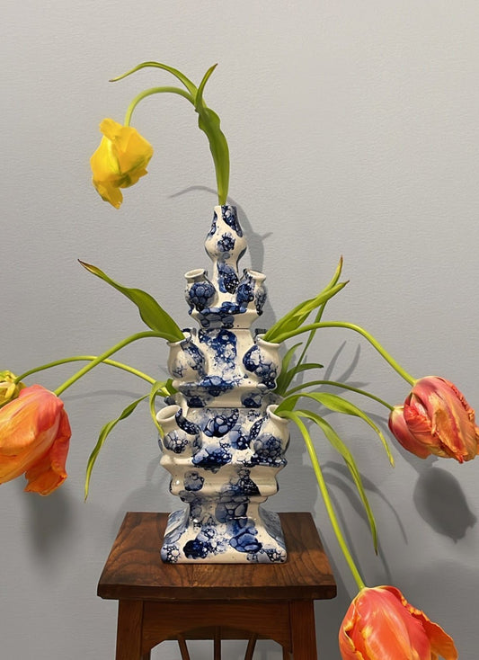 Hand Painted Bubble Three Tier Tulip Vase in Blue | Heinen Delfts Blauw - Bon Ton goods