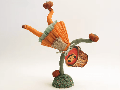 Handstand Pumpkin Gal Figure | Vintage by Crystal Spun Cotton Ornament - Bon Ton goods