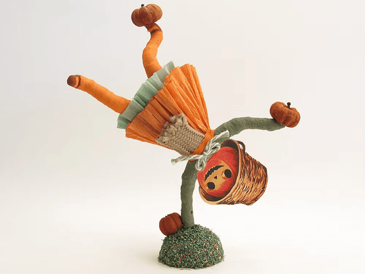 Handstand Pumpkin Gal Figure | Vintage by Crystal Spun Cotton Ornament - Bon Ton goods
