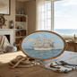 Hans Augustin, “Skeppsgossefartyget Yarramas” — Nautical Serving Tray in Rattan & Glass (62 × 38 cm) - Bon Ton goods