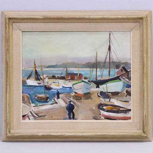 Hans Ripa – Torekov Harbour – Oil on Canvas (45 × 37 cm) - Bon Ton goods