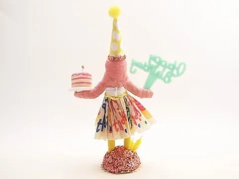 Happy Birthday Girl Figure - Vintage Inspired Spun Cotton | Vintage by Crystal Spun Cotton Ornament - Bon Ton goods
