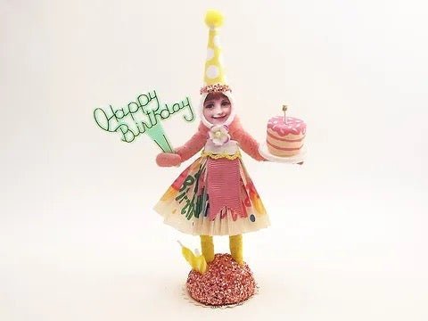 Happy Birthday Girl Figure - Vintage Inspired Spun Cotton | Vintage by Crystal Spun Cotton Ornament - Bon Ton goods