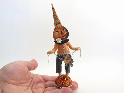 Happy Jack O Lantern Figure - Vintage Inspired Spun Cotton | Vintage by Crystal Spun Cotton Ornament - Bon Ton goods