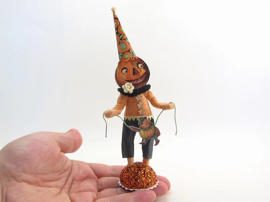 Happy Jack O Lantern Figure - Vintage Inspired Spun Cotton | Vintage by Crystal Spun Cotton Ornament - Bon Ton goods