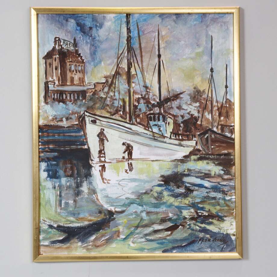 Harbor Scene | Oil on Canvas by Antal Verboy - Bon Ton goods