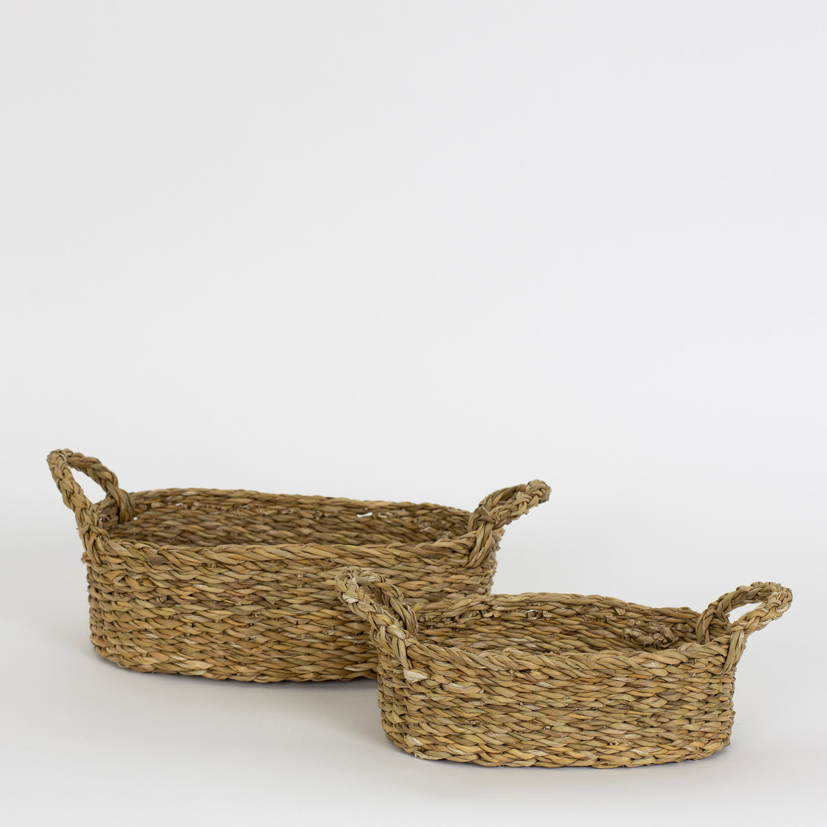Small and large handwoven HOGLA oval baskets with handles