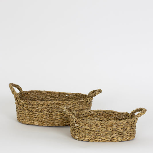 Small and large handwoven HOGLA oval baskets with handles