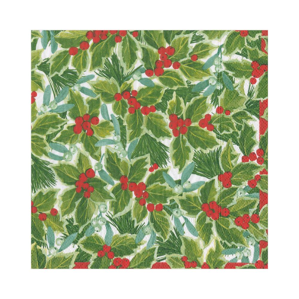 Holly and Mistletoe Paper Luncheon Napkins | Caspari - Bon Ton goods
