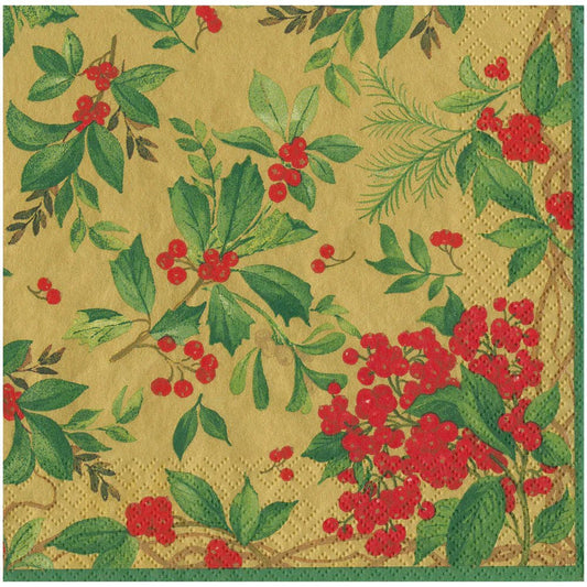 Holly Chintz Gold Napkin Dinner | Caspari - Bon Ton goods