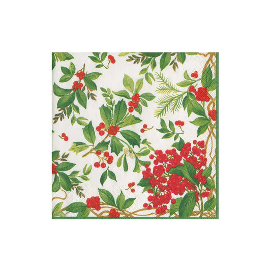 Holly Chintz White Cocktail Napkins | Caspari - Bon Ton goods