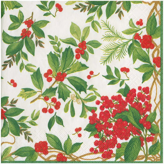 Holly Chintz White Napkin Dinner | Caspari - Bon Ton goods