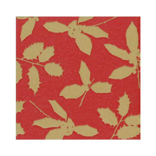 Holly Silhouettes Paper Linen Luncheon Napkins in Red | Caspari - Bon Ton goods