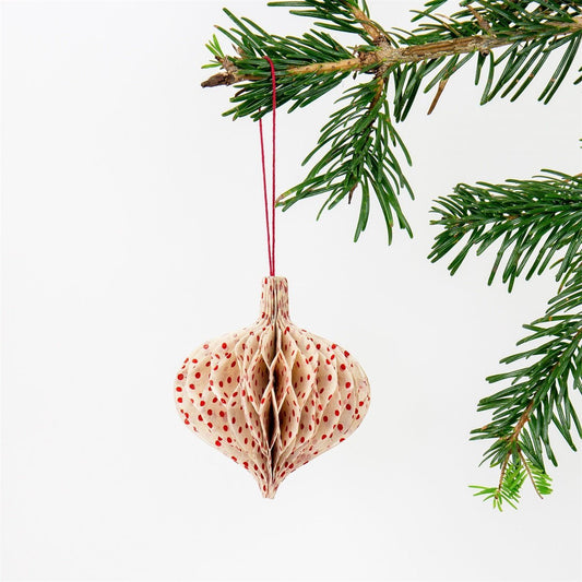 Honeycomb Drop Christmas Ornament, White and Red - Bon Ton goods