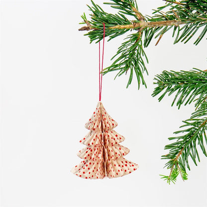 Honeycomb Fir Christmas Ornament, White and Red by A World of Craft, Swedish-designed handmade Christmas decoration