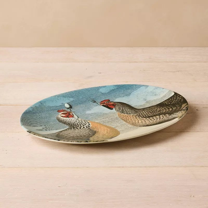 Hungry Chickens Stoneware Oval Serving Platter | John Derian - Bon Ton goods