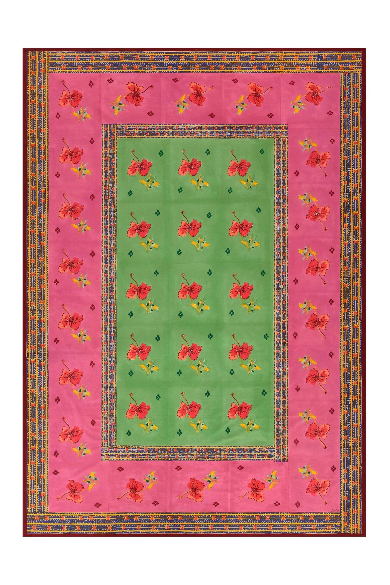 Ibisco Green Pink Tablecloth - 220X270 | Lisa Corti - Bon Ton goods