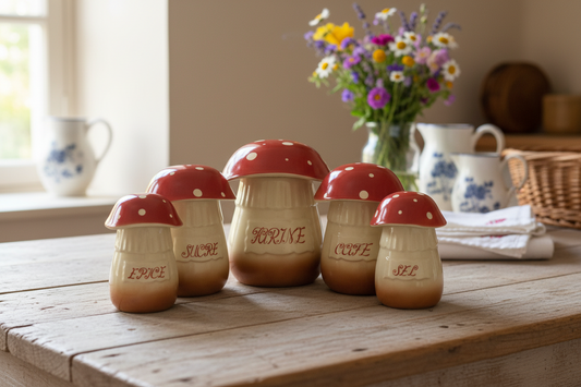 Vintage French Ceramic Mushroom Canister Set – 5 Pieces