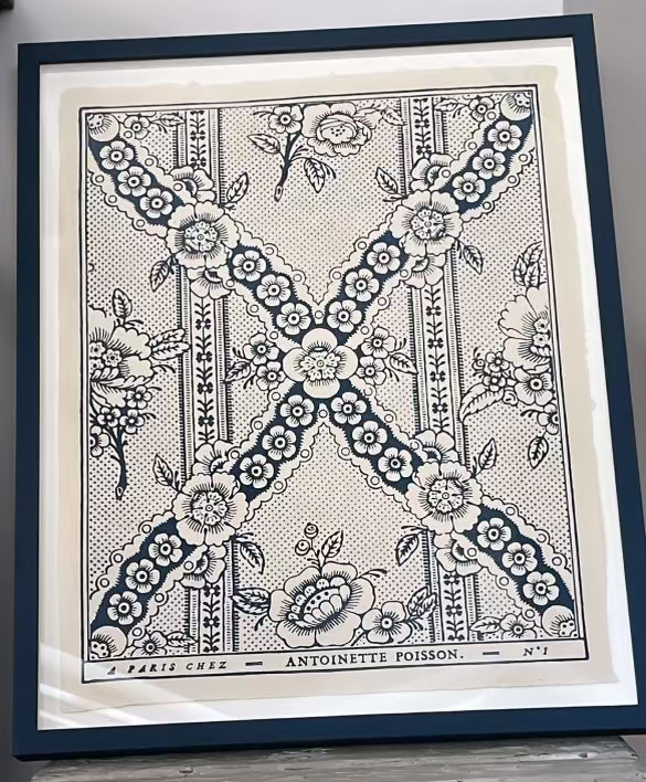 'Guirlande Fleurs' Bleu Indigo Domino Paper – Framed Antique-Style Print by Antoinette Poisson