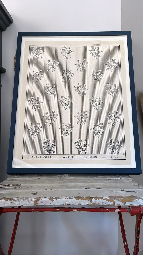 'Boutonnières' Bleu Indigo Domino Print - FRAMED