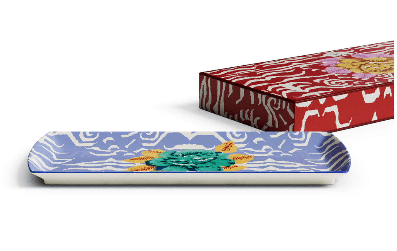 Indian Tiger Pervinch Porcelain Tray - 35x15 | Lisa Corti - Bon Ton goods