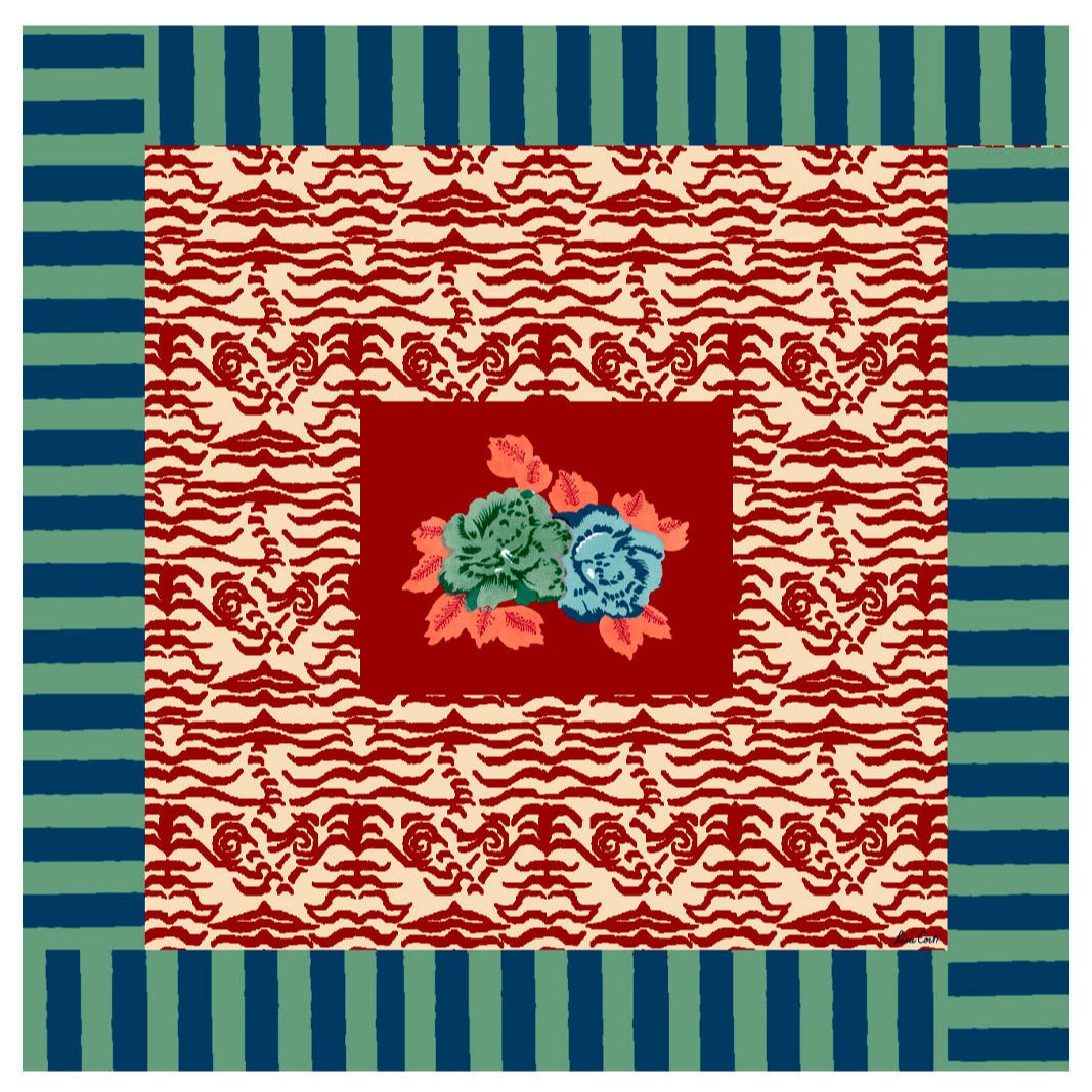 Indian Tiger Red Tablecloth 110X110 | Lisa Corti - Bon Ton goods