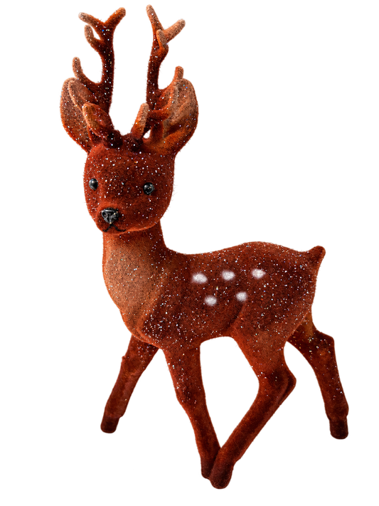 Brown Flocked Reindeer with Spots and Glitter by Ino Schaller, isolated on a transparent background