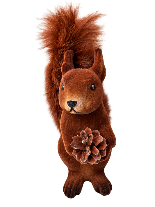 Brown Velvet Squirrel with Pinecone front by Ino Schaller, isolated on a transparent background