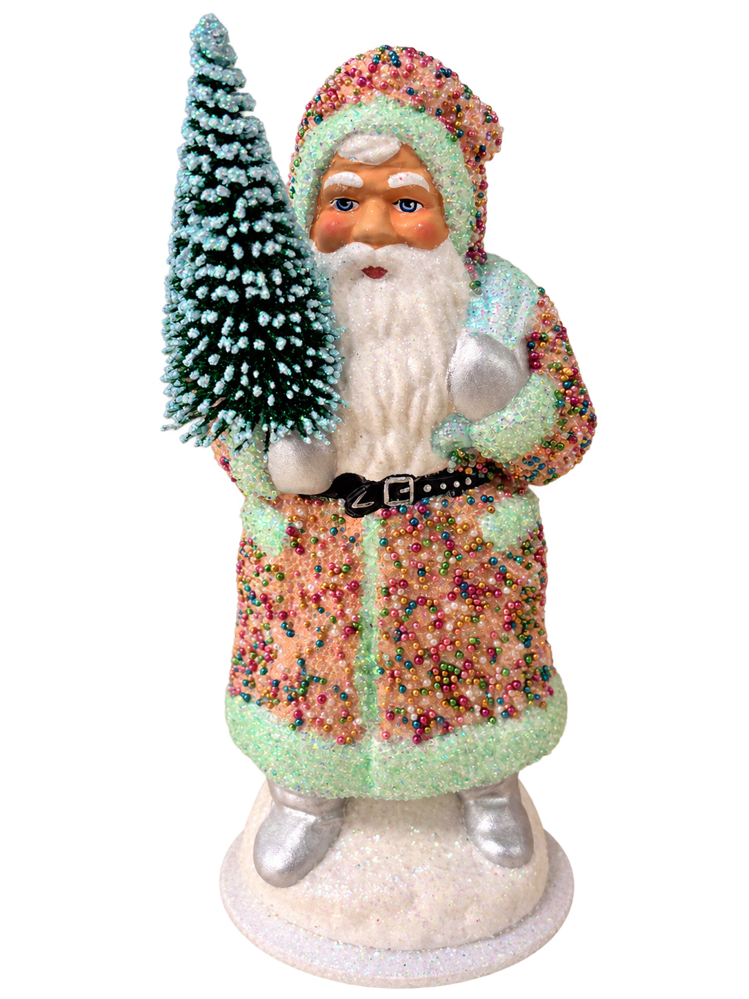 Candy Confetti Beaded Santa by Ino Schaller, isolated on a transparent background
