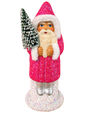 Hot pink glitter Santa with a frosted green bottlebrush tree, white pipe-cleaner trim, silver boots and an iridescent beaded base by Ino Schaller