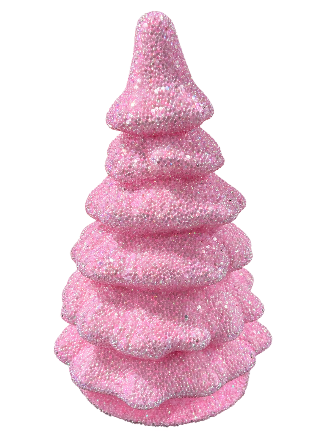 Large soft pink beaded papier-mâché Christmas tree by Ino Schaller