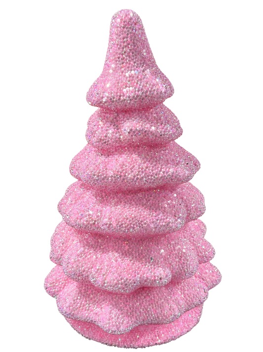 Large soft pink beaded papier-mâché Christmas tree by Ino Schaller