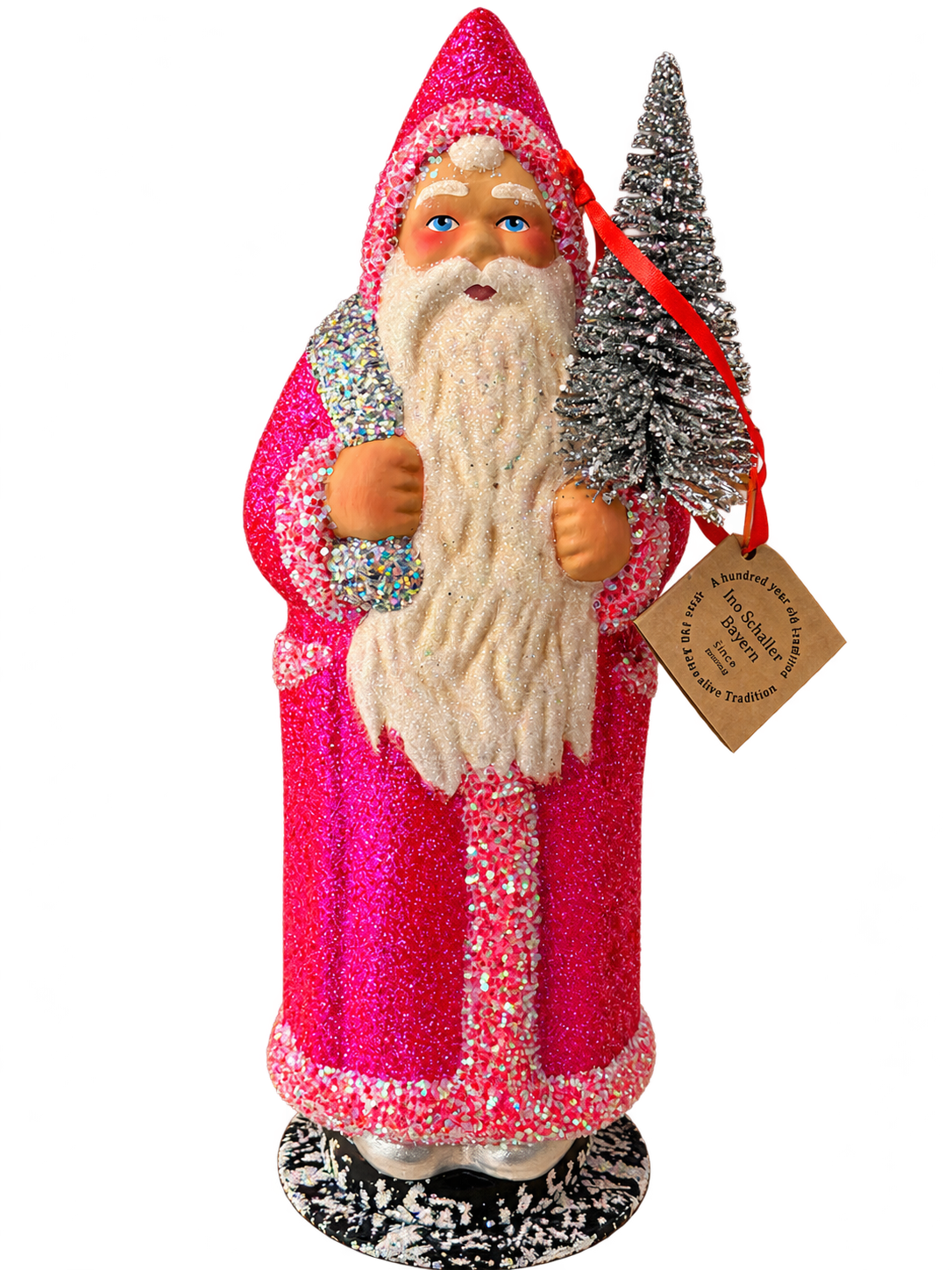 Neon Pink Santa with Silver Tree by Ino Schaller, isolated on a transparent background