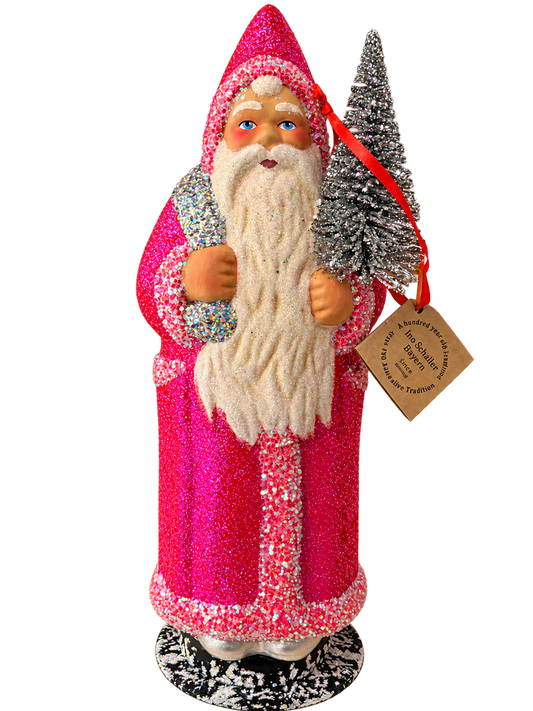 Neon Pink Santa with Silver Tree by Ino Schaller, isolated on a transparent background