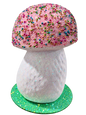 Pink mushroom with multicolored beads by Ino Schaller, side view