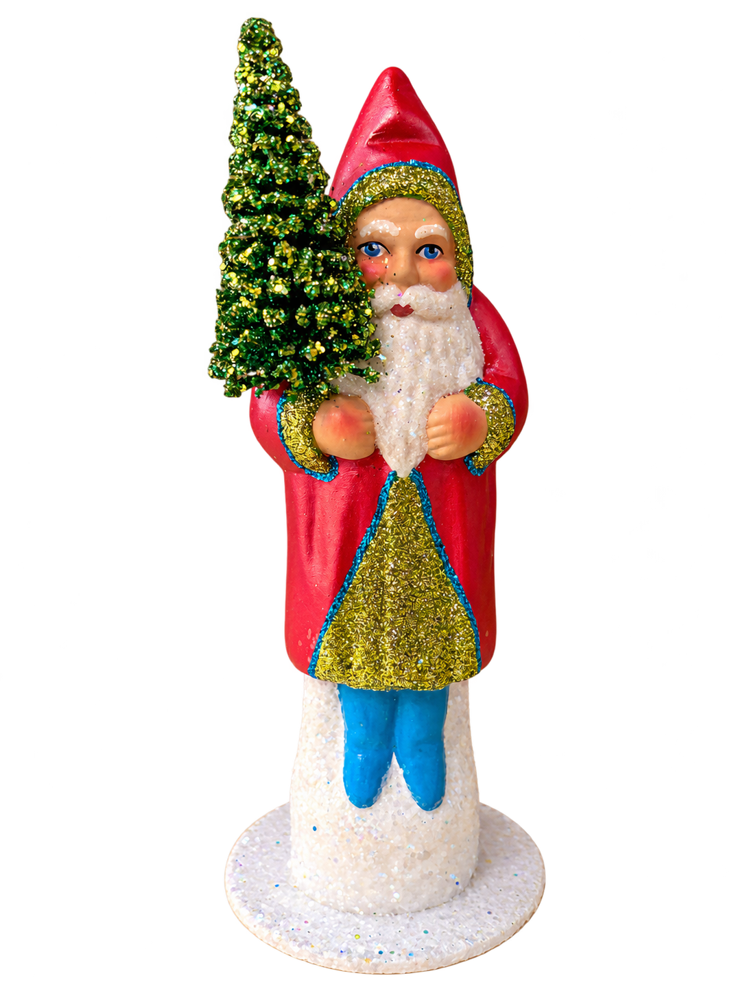 Red Santa with Gold and Turquoise Trim by Ino Schaller, isolated on a transparent background