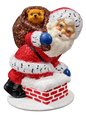 Red beaded Santa on chimney with teddy bear in bag by Ino Schaller
