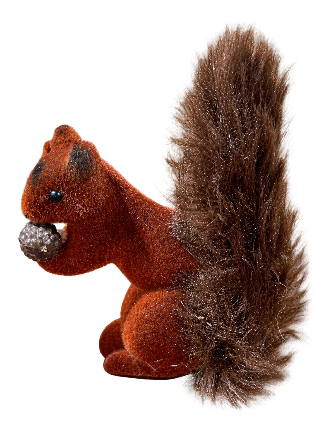 Tiny brown flocked squirrel with fur tail, approximately 6 cm, by Ino Schaller
