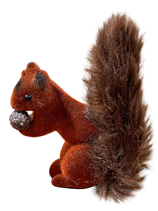 Tiny brown flocked squirrel with fur tail, approximately 6 cm, by Ino Schaller
