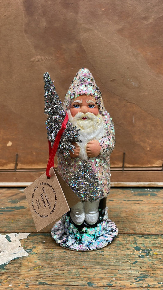 Irridecent - White/Silver/Pink Brilliant Glitter Santa & Beaded Trim | Ino Schaller - Bon Ton goods