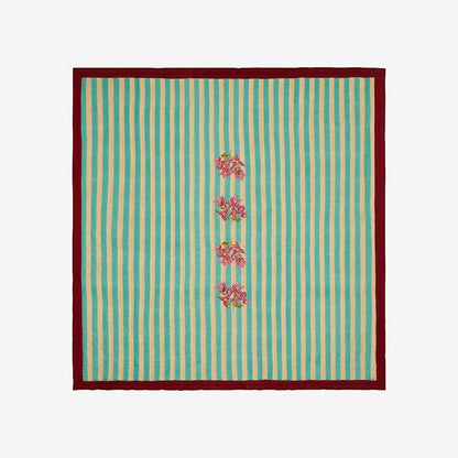 ISSIMO X Lisa Corti Bougainvillea White Veronese Stripes- Quilt - Bon Ton goods