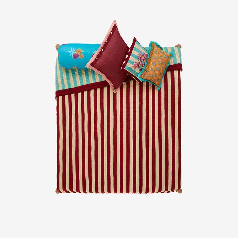 ISSIMO X Lisa Corti Bougainvillea White Veronese Stripes- Quilt 250 x 270 | Lisa Corti - Bon Ton goods