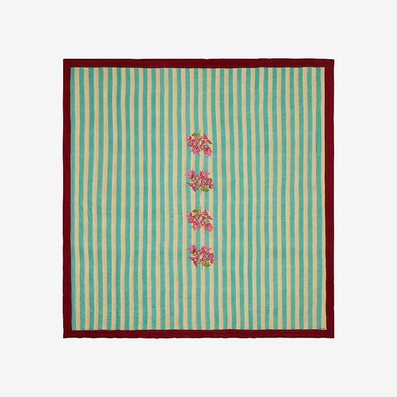 ISSIMO X Lisa Corti Bougainvillea White Veronese Stripes- Quilt 250 x 270 | Lisa Corti - Bon Ton goods