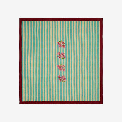 ISSIMO X Lisa Corti Bougainvillea White Veronese Stripes- Quilt 250 x 270 | Lisa Corti - Bon Ton goods