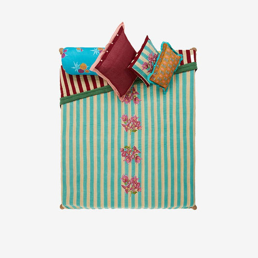 ISSIMO X Lisa Corti Bougainvillea White Veronese Stripes- Quilt - Bon Ton goods
