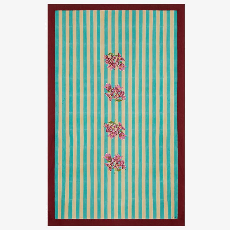 ISSIMO X Lisa Corti Bougainvillea White Veronese Stripes- Tablecloth 180 x 270 | Lisa Corti - Bon Ton goods