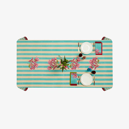 ISSIMO X Lisa Corti Bougainvillea White Veronese Stripes- Tablecloth 180 x 270 | Lisa Corti