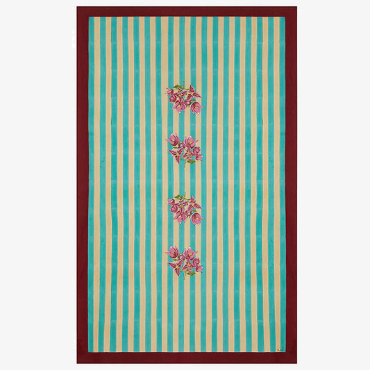 ISSIMO X Lisa Corti Bougainvillea White Veronese Stripes- Tablecloth 180 x 270 | Lisa Corti